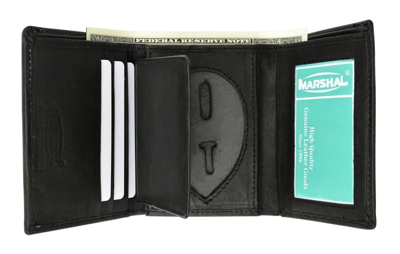 Marshal RFID Genuine Leather Trifold Badge Holder Wallet Black, Police Badge Holder - Image 1